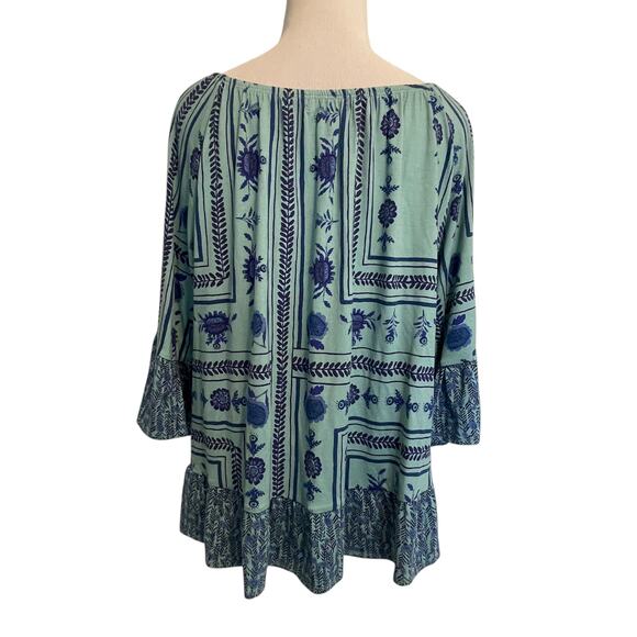 Style & Co Reflect Sea Top Womens XL Petite Blue Teal Bell Sleeve Off Shoulder - Picture 2 of 8